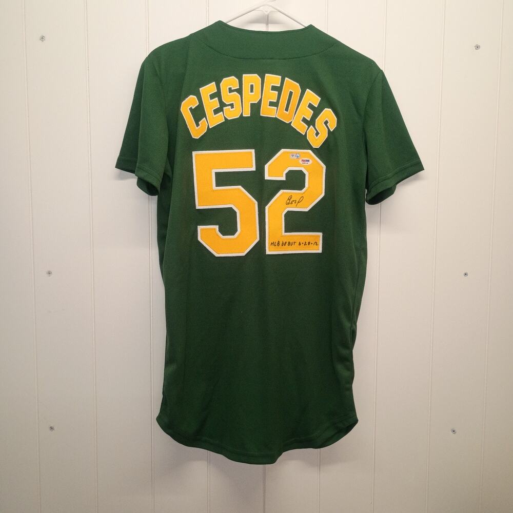 Yoenis Cespedes Signed Oakland A's Jersey PSA DNA MLB Debut 3-28-12 Inscribed M